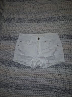 American Eagle Outfitters White Distressed Denim Shorts